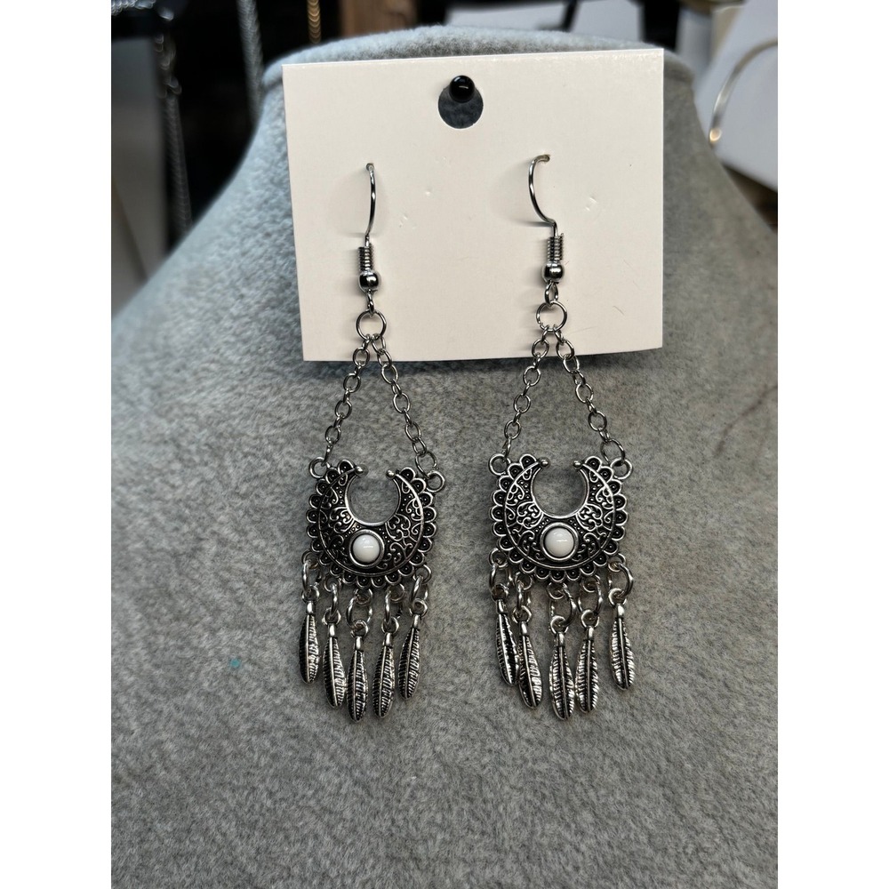 #15. Paparazzi Fabulously Feathered Crescent Feather Fringe Boho Dangle Earrings